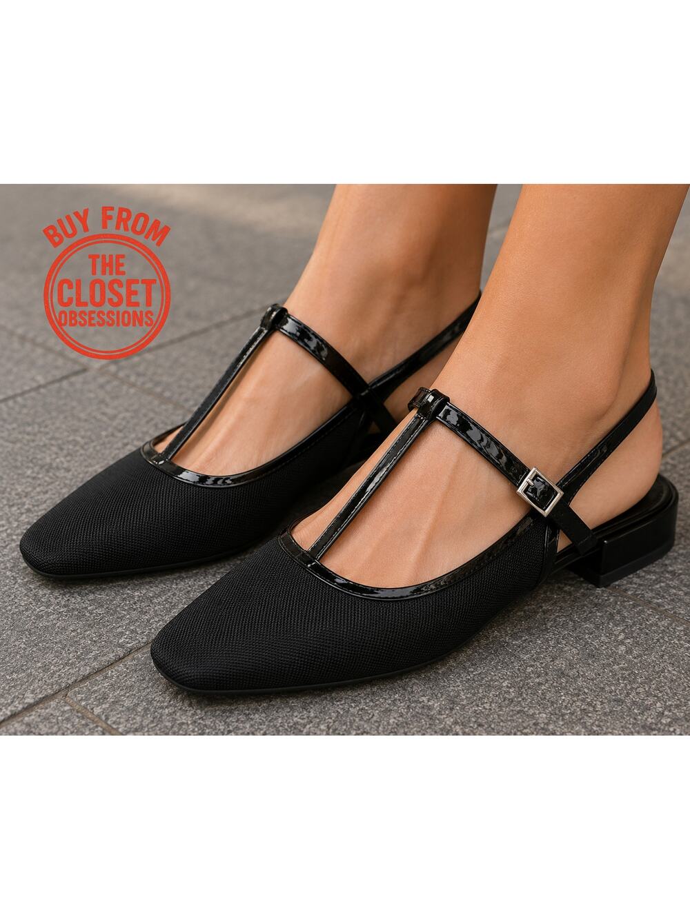 ZARA Mary Jane Slingback Flats NWT Black T Strap Balletcore Shoes Size 7.5